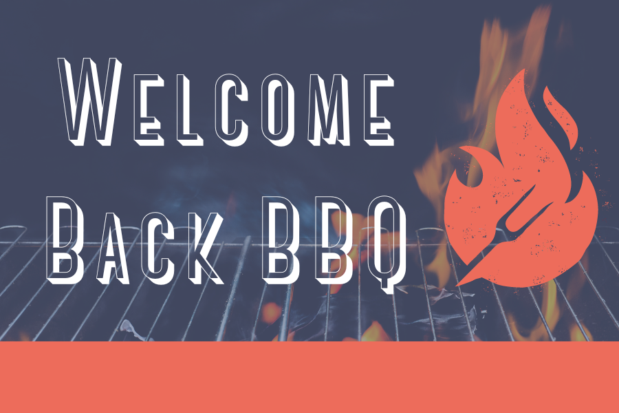 Image depicting our Welcome Back BBQ signage and purple and red colors. Click on the image to open the link to our special event webpage.