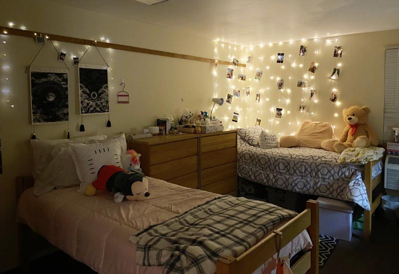 Double dorm with decorations