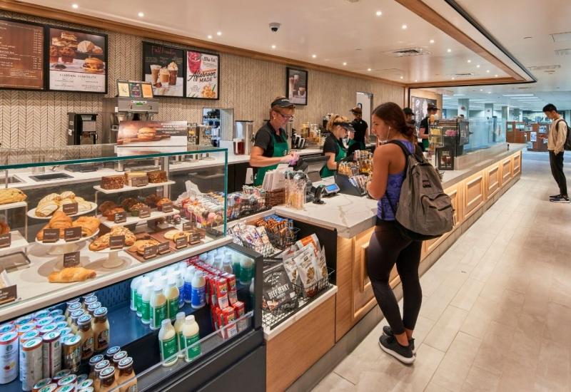 Student ordering at Starbucks counter