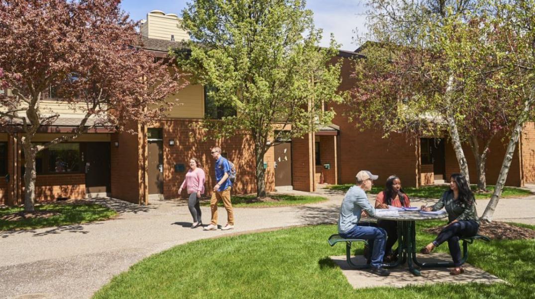 Behrend Apartments Exterior with students walking