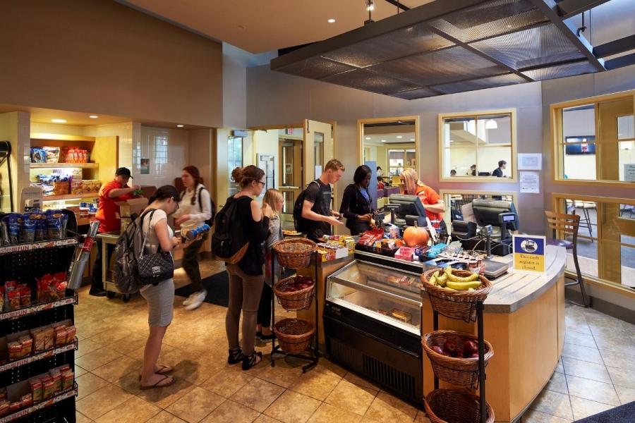 Tully's checkout counter with students in line