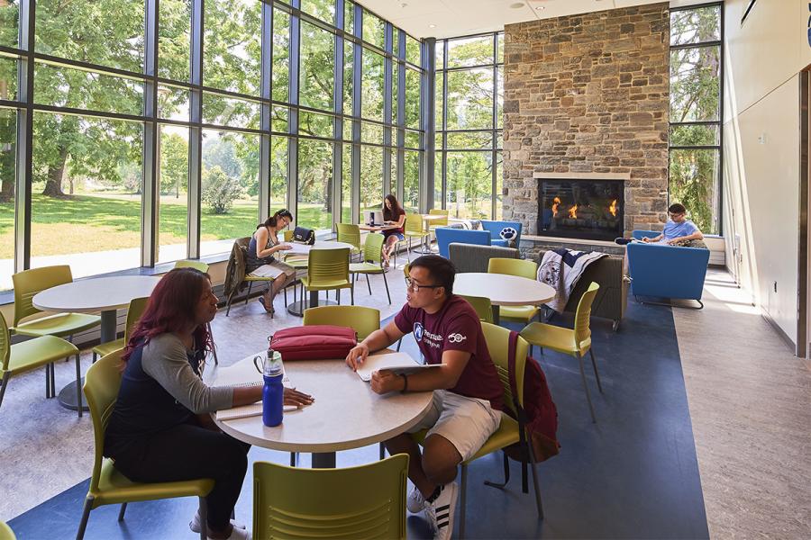 the fireplace lounge at Blue Apple Cafe