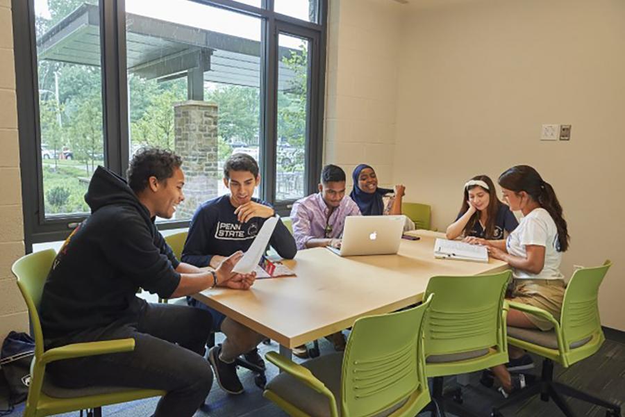 study/lounge area with students working