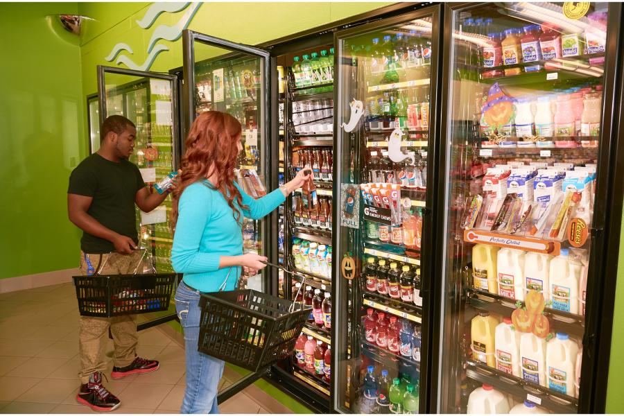 Galley cooler with students shopping