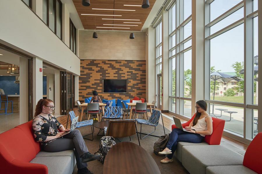 Students working in Trippe Lounge area
