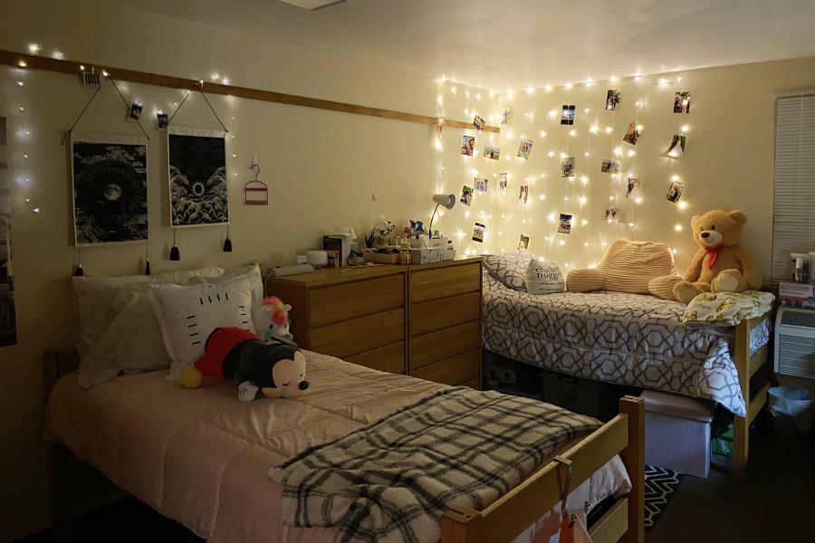 Double dorm with decorations