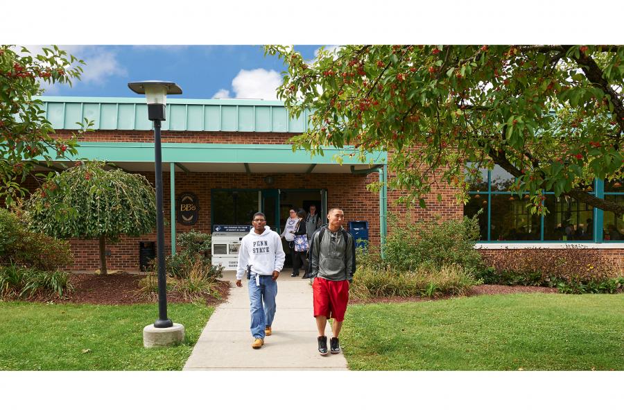 Bistro entrance with students walking