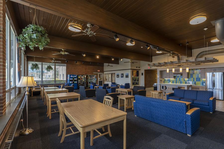 South Hall lobby with view of community kitchen