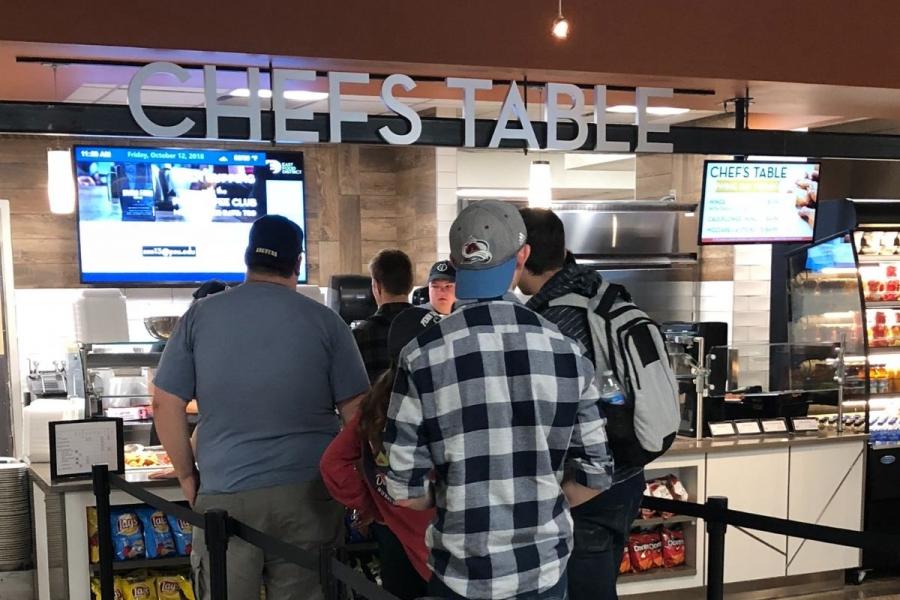 Students standing in line at Chefs Table Counter