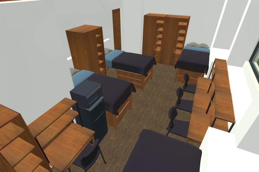room diagram showing layout of beds and dressers