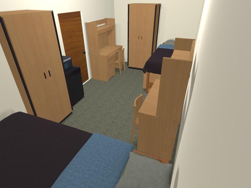 room diagram showing layout of beds, desks dressers