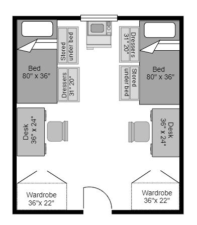 Floor Plan and layout of room in McKeesport Hall 