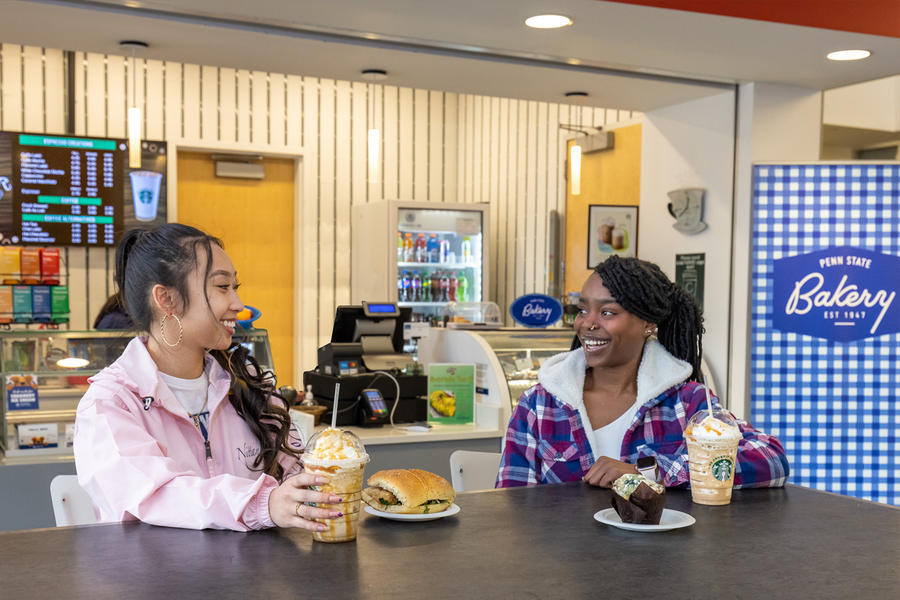 Students socializing at the Cyber Cafe at Berks campus