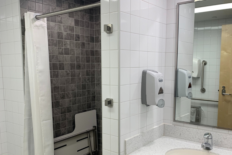 image of bathroom interior with sink and shower
