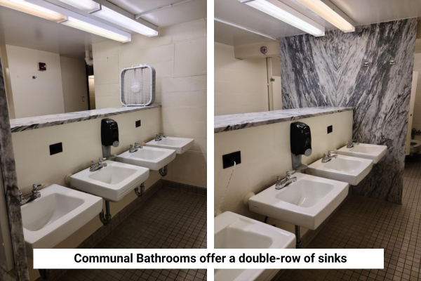 image shows bathroom sinks