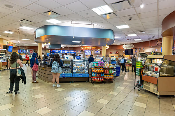Wide angle view of the Port Sky Cafe interior