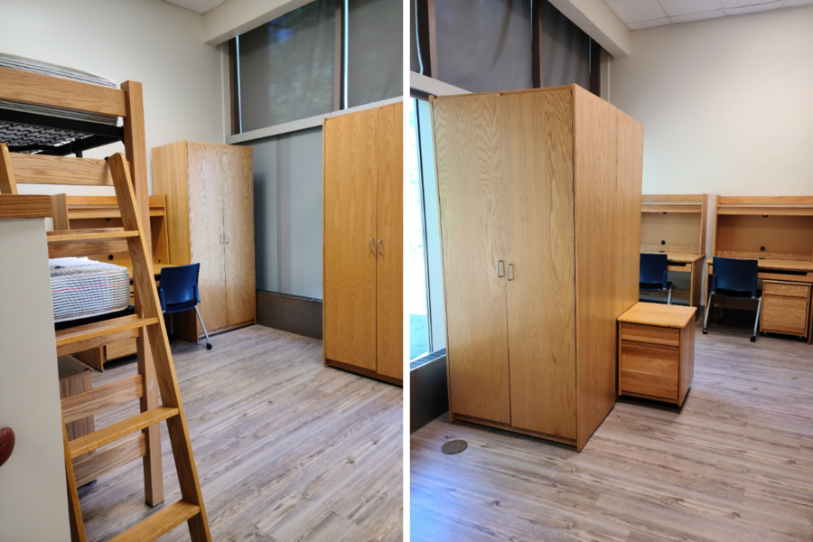 North Halls supplemental housing suite, showing beds and wardrobe closets