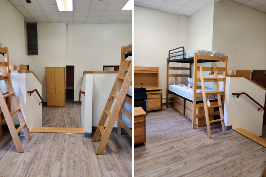 North Halls supplemental housing room, showing bed layout