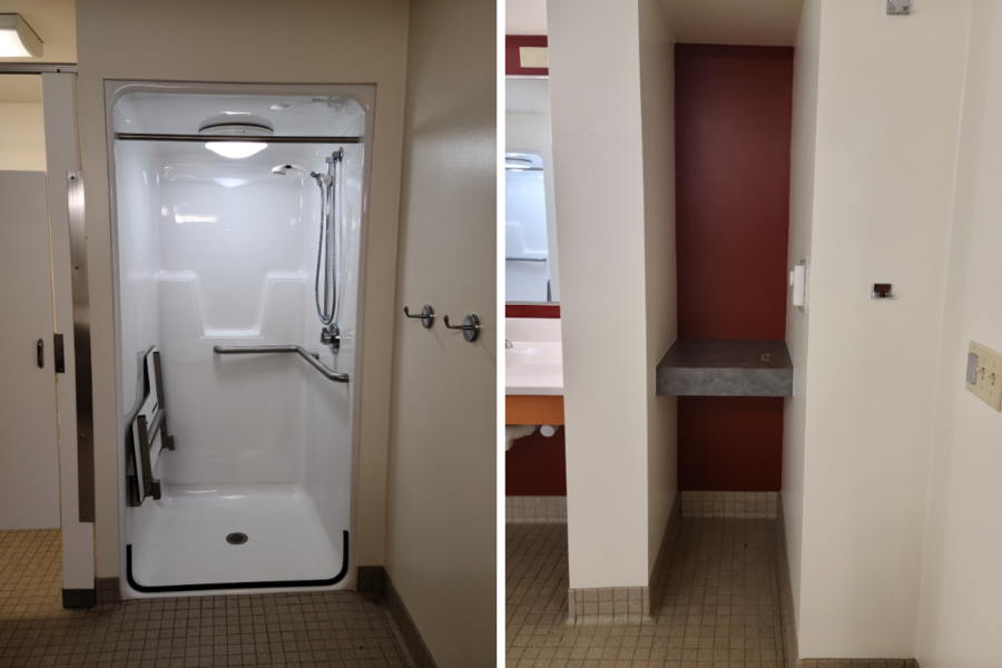 North Halls supplemental housing room, showing shower