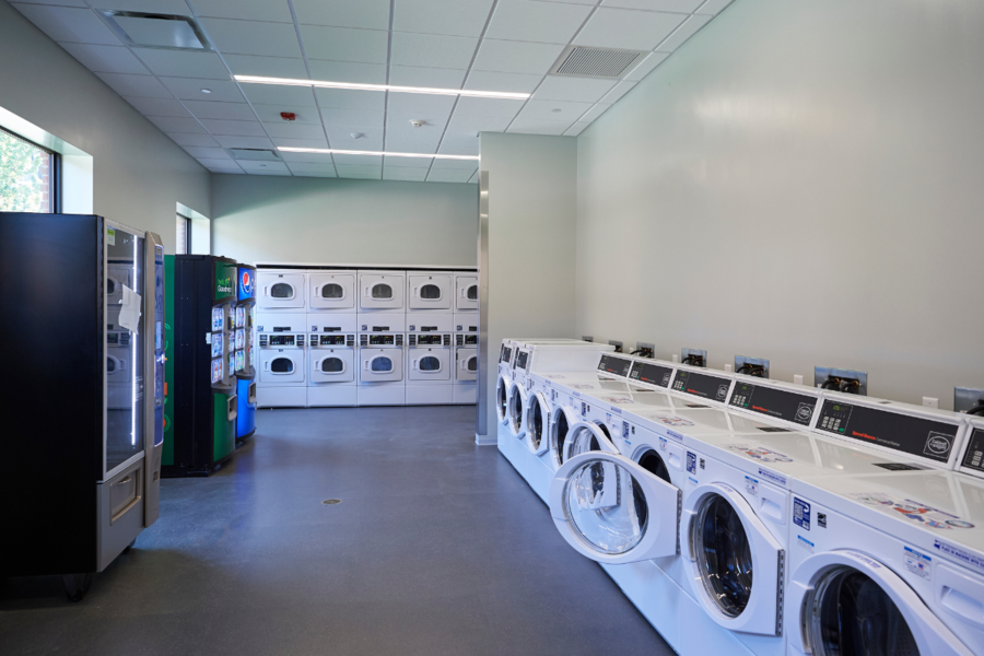 Robinson Hall laundry room showing washers
