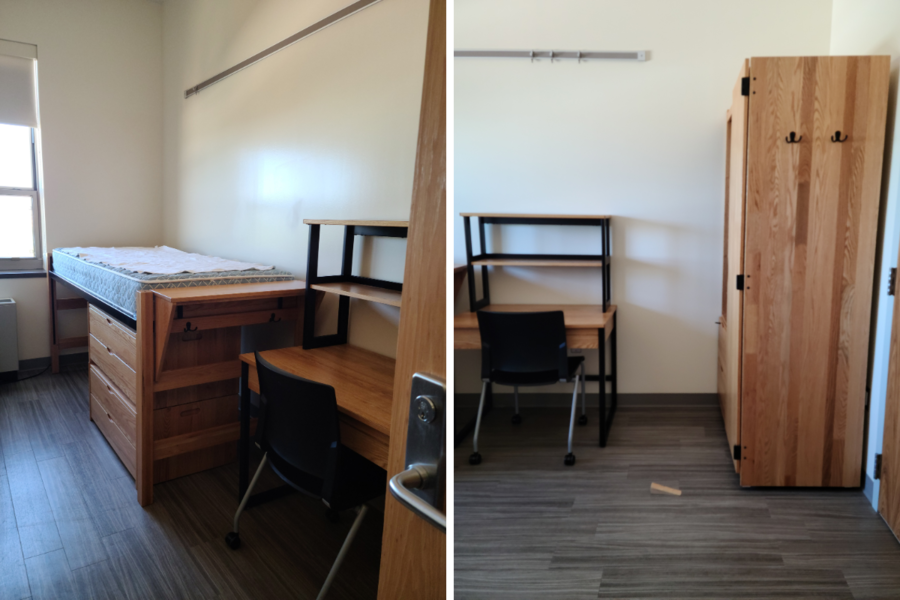 Robinson Hall room showing desk and wardrobe closet