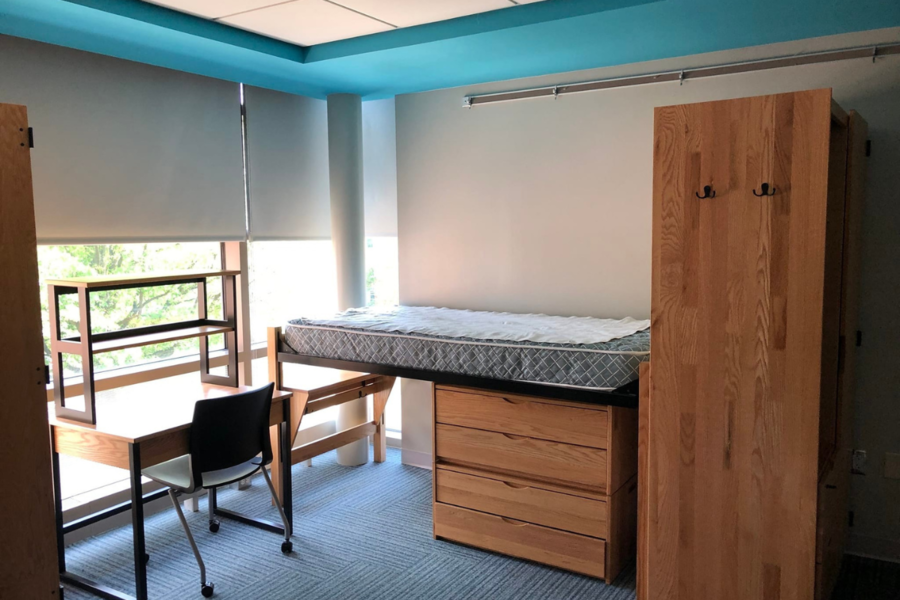 Robinson Hall supplemental housing room showing layout of beds and desks