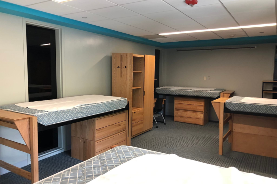 Robinson Hall supplemental housing room showing layout of beds and desks