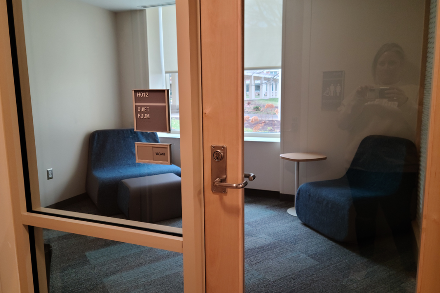 Stone Hall quiet room that offers a comfy chair where students can relax