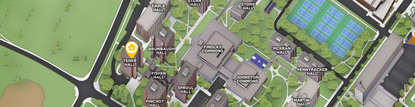 Open interactive map centered on Tener Hall in a new tab