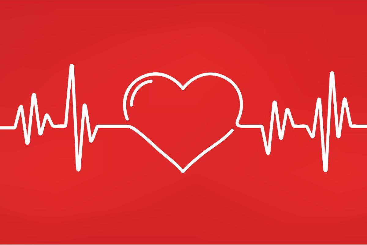 illustration of white cardiogram with heart on red field