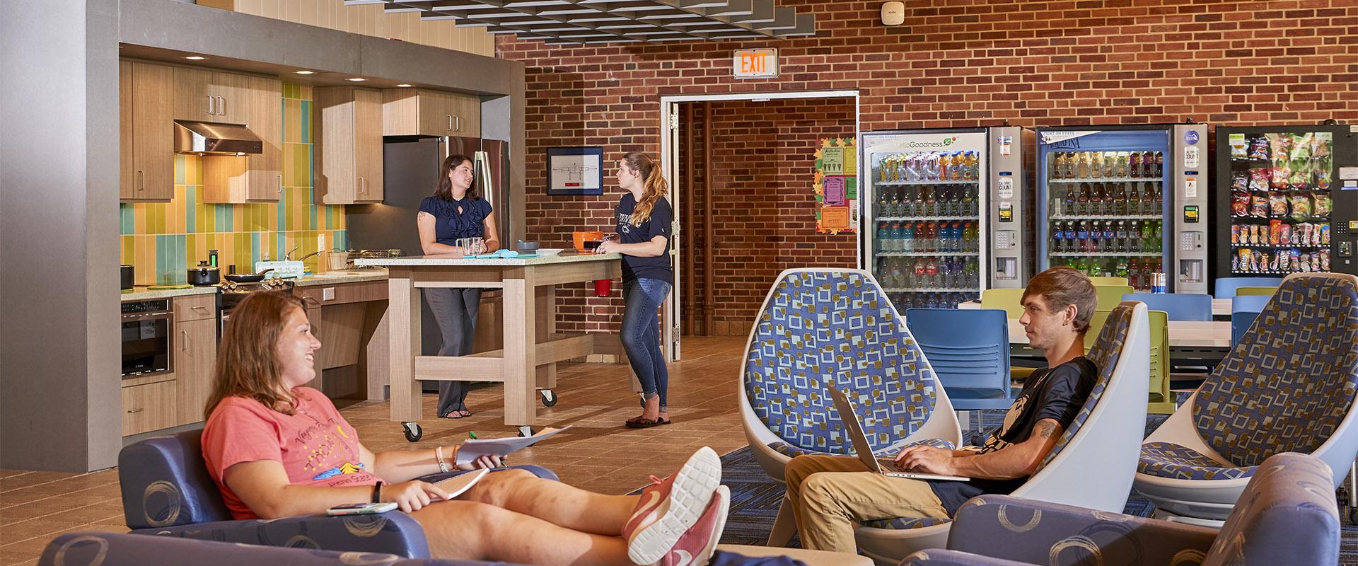 Students hanging out in Mont Alto Hall lobby