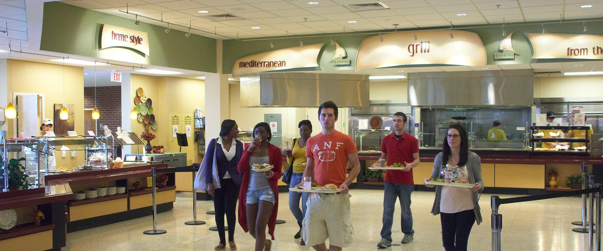 Students getting food in Dobbins