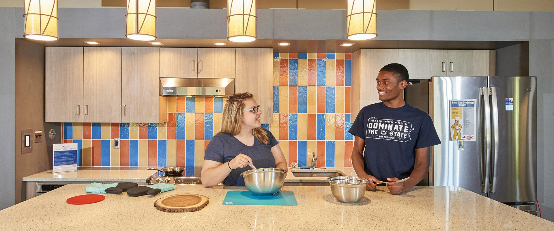 Students hanging out at the community kitchen