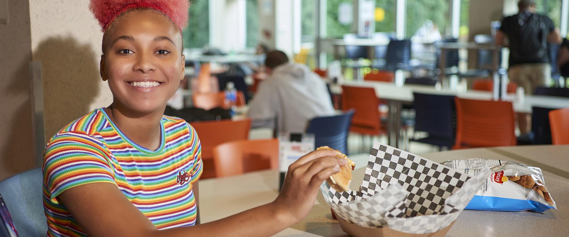 Café Metro with student eating
