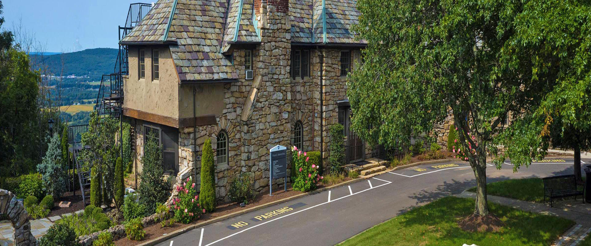 Bird's eye view of Penn State Hazleton's Schiavo Hall and Nittany Lion Shrine